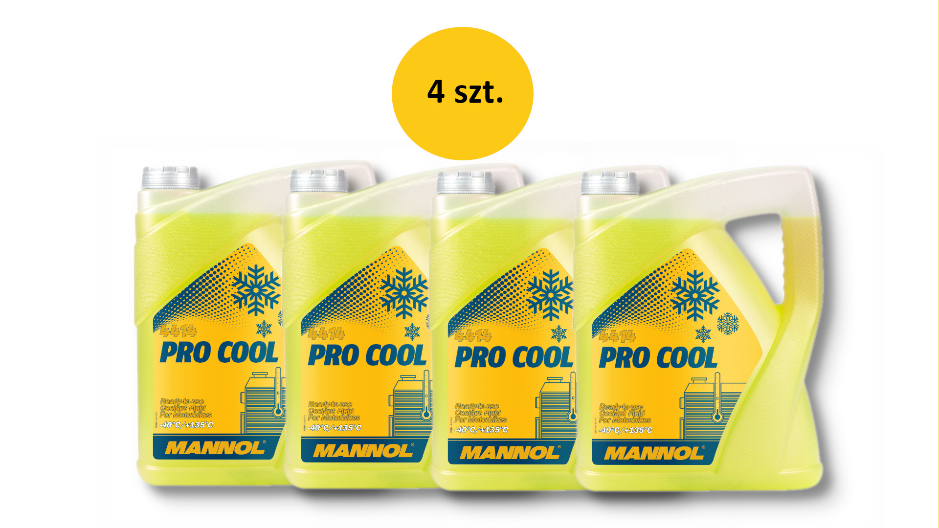 MANNOL chladicí kapalina PRO COOL 5L motocyklová (-40°C/+135°C) připravena k použití - set 4 kusy